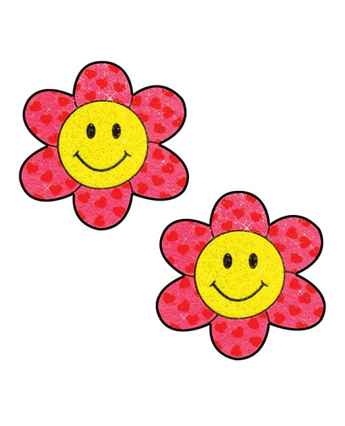 Neva Nude Smiley Flower Power Glitter Pasties - Pink / yellow One Size Fits Most