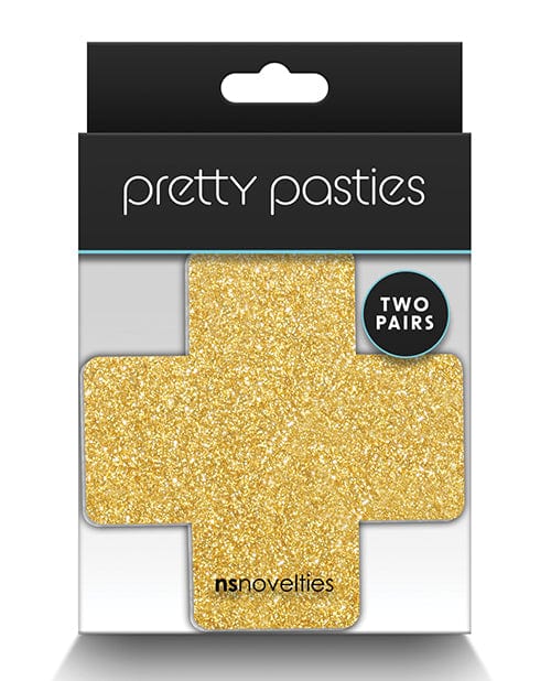 Ns Novelties INC Pretty Pasties Glitter Cross - 2 Pair Black/gold Lingerie & Costumes