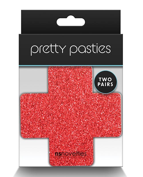 Ns Novelties INC Pretty Pasties Glitter Cross - 2 Pair Red/silver Lingerie & Costumes