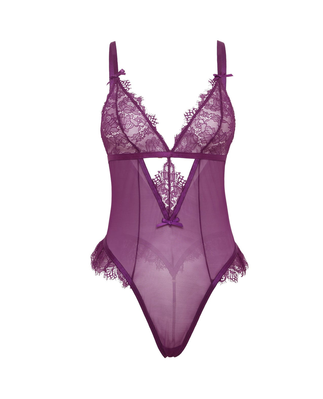 Oh La La Cheri Katana Mesh &amp; Lace Teddy - Purple Lingerie &amp; Costumes