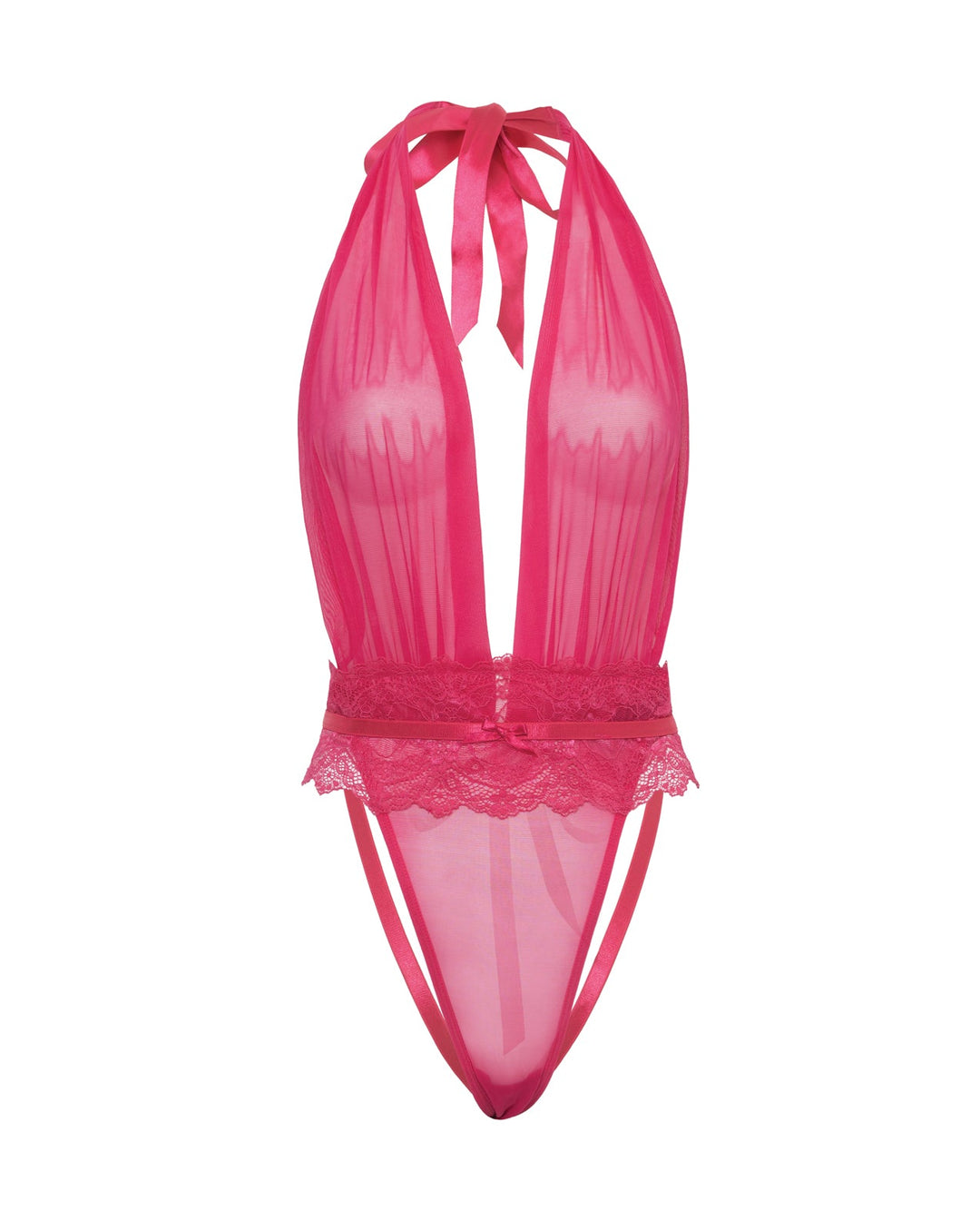 Oh La La Cheri Maylah Mesh &amp; Lace Halter Teddy - Pink Lingerie &amp; Costumes