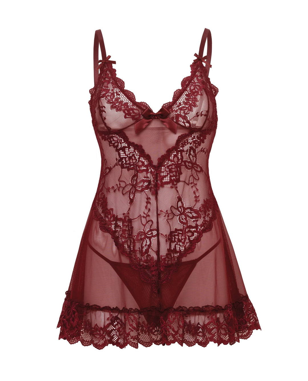 Oh La La Cheri Valentine Lacey Babydoll w/G-String - Zinfandel Lingerie &amp; Costumes