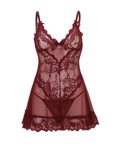 Oh La La Cheri Valentine Lacey Babydoll w/G-String - Zinfandel Lingerie & Costumes