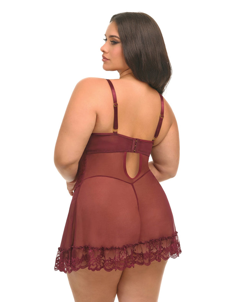 Oh La La Cheri Valentine Lacey Babydoll w/G-String - Zinfandel Lingerie & Costumes