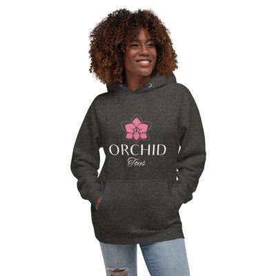 OrchidToys.com Orchid Toys Unisex Hoodie White Font Charcoal Heather / S