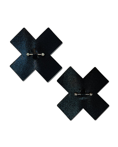 Pastease Pastease Pierced Liquid Black Cross w/Barbell Piercing - Black O/S Lingerie &amp; Costumes