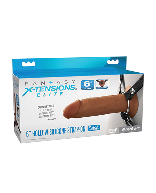 Fantasy X-tensions Elite 6" Silicone Hollow Strap-on with Harness - Brown