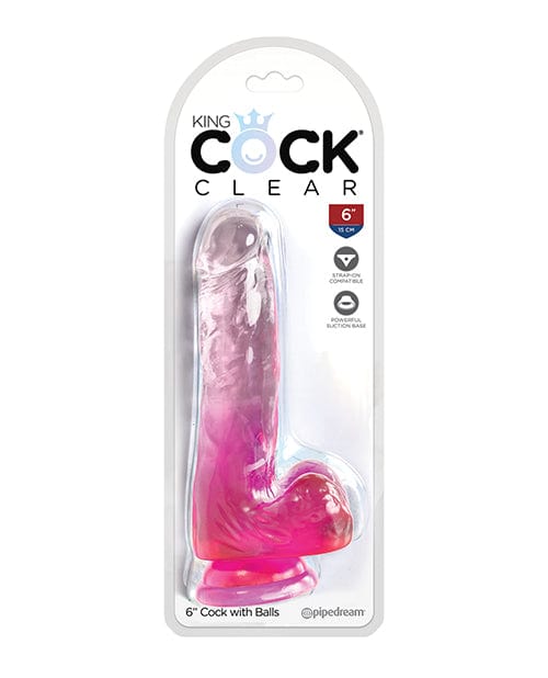 Pipedream Products King Cock Clear Cock W/balls Pink / 6" Dildos