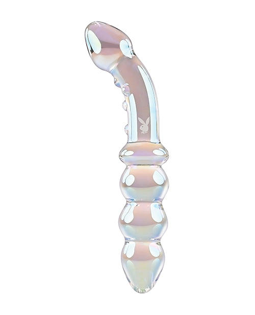 Playboy Playboy Pleasure Jewels Double Glass Dildo with Anal Beads - Clear Dildos