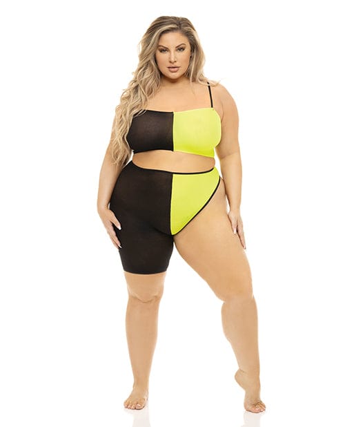 Rene Rofe Pink Lipstick Block You Out Bandeau &amp; Bottom Black/yellow / Queen Lingerie &amp; Costumes