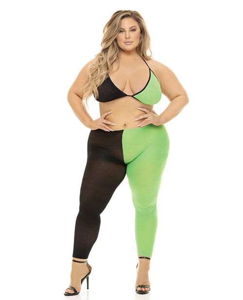 Rene Rofe Pink Lipstick Block You Out Bra &amp; Legging Black/Green / Queen Lingerie &amp; Costumes