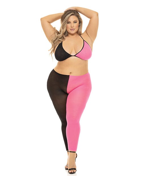 Rene Rofe Pink Lipstick Block You Out Bra &amp; Legging Black/Pink / Queen Lingerie &amp; Costumes