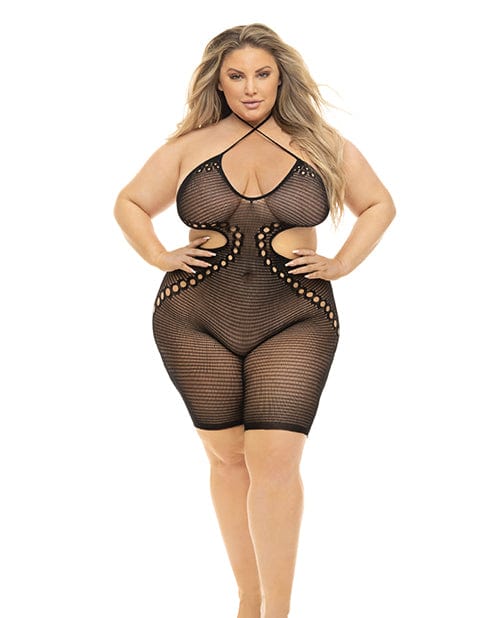 Rene Rofe Pink Lipstick Fill Me In Bodystocking Black / Queen Lingerie &amp; Costumes