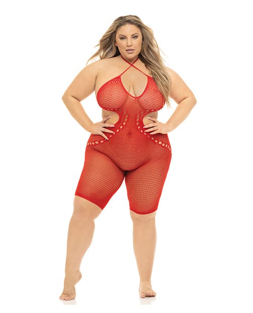 Rene Rofe Pink Lipstick Fill Me In Bodystocking Red / Queen Lingerie &amp; Costumes