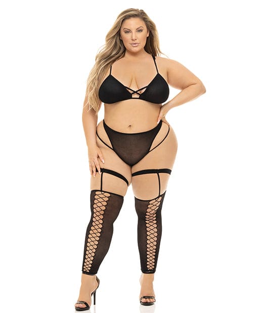 Rene Rofe Pink Lipstick Want You Now Bra, Panty & Stockings Black Queen Lingerie & Costumes
