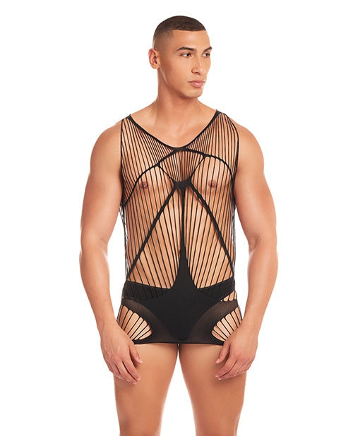 Rene Rofe Rainbow Party Automatic Long Tank - Black L/XL Lingerie &amp; Costumes