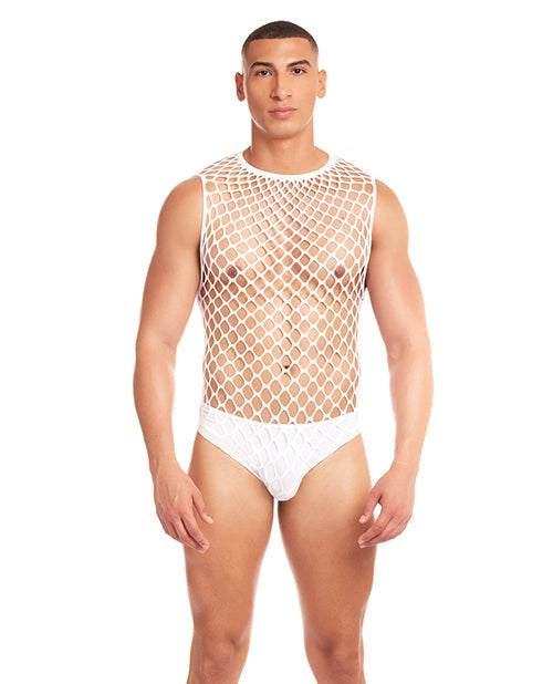 Rene Rofe Rainbow Party Full Effect Large Mesh Unitard 2 pc Set White / L/XL Lingerie &amp; Costumes