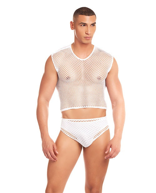 Rene Rofe Rainbow Party Net Flex Large Mesh 3 pc Set White / L/XL Lingerie &amp; Costumes