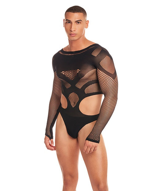 Rene Rofe Rainbow Party Out of Orbit Mesh Bodysuit - Black L/XL Lingerie & Costumes