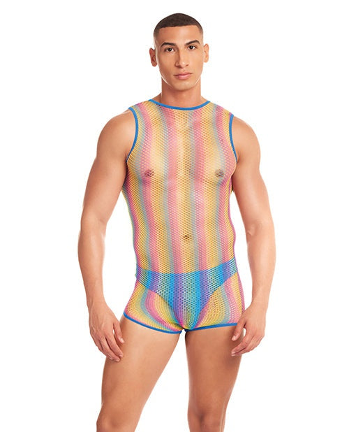 Rene Rofe Rainbow Party Pride Star Mesh Singlet 2 pc Set - Rainbow L/XL Lingerie & Costumes