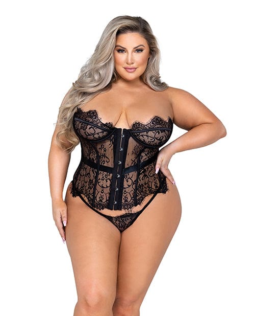 Roma Costume INC Fantasy Scalloped Eyelash Lace Bustier &amp; Thong Black / 1x Lingerie &amp; Costumes