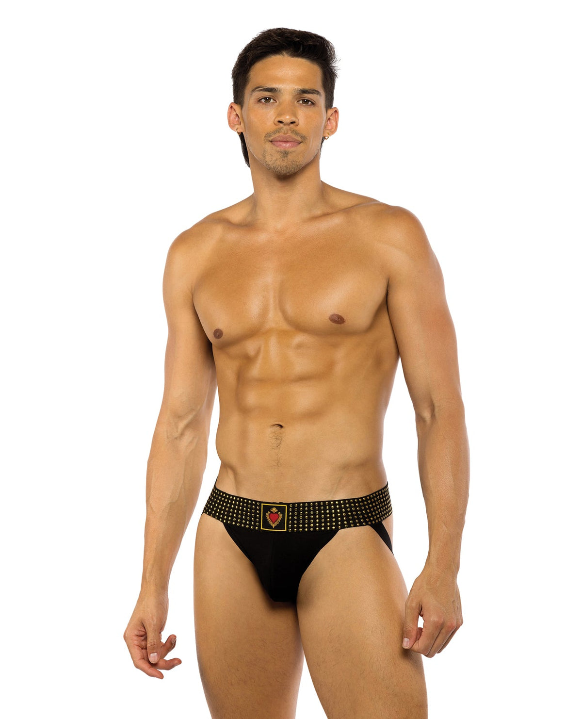Sacred Heart Jockstrap with Contoured Pouch & Studded Elastic Waist - Black