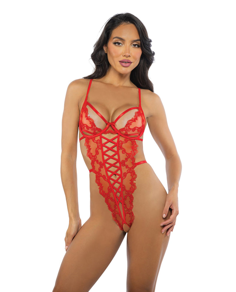 Roma Costume Baroque Heart Embroidered Lace Teddy - Red Large Lingerie & Costumes