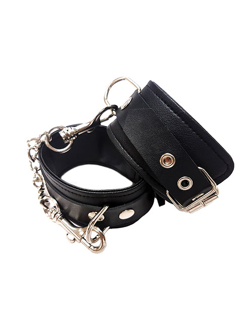 Rouge Rouge Fetish Play Vegan Leather Wrist Cuffs - Black Kink &amp; BDSM