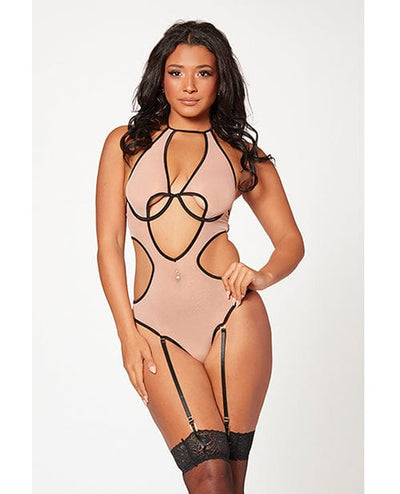 Seven 'til Midnight Costume Mesh Cut Out Halter Teddy O/s Nude/Black Lingerie & Costumes