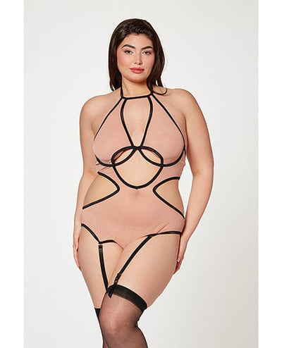 Seven 'til Midnight Costume Mesh Cut Out Halter Teddy Qn Nude/Black Lingerie & Costumes