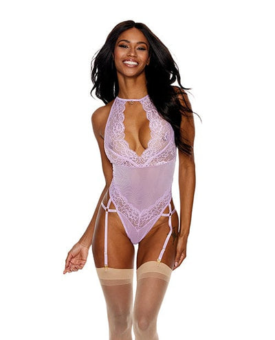 Shirley Of Hollywood Lace & Mesh Gartered Teddy Lilac Xxl Lingerie & Costumes