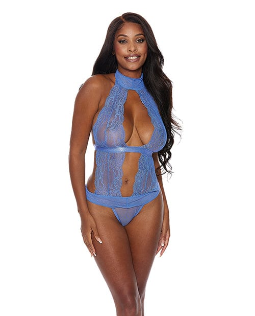 Shirley Of Hollywood Lace &amp; Mesh Halter Neck Teddy Periwinkle Large Lingerie &amp; Costumes