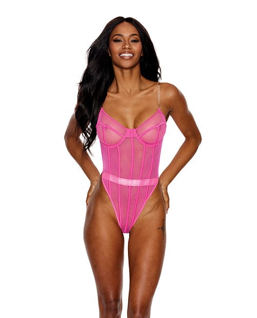 Shirley Of Hollywood Mesh Underwire Teddy Hot Pink Large Lingerie &amp; Costumes