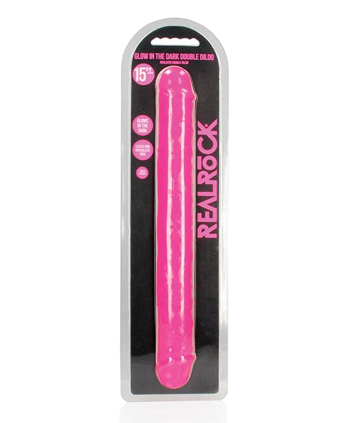 Shots America LLC Shots Realrock 15" Double Dong Glow In The Dark Neon Pink Dildos