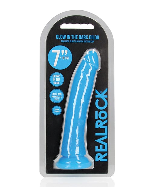 Shots America LLC Shots Realrock 7" Slim  Dildo Glow In The Dark - Neon Blue Dildos