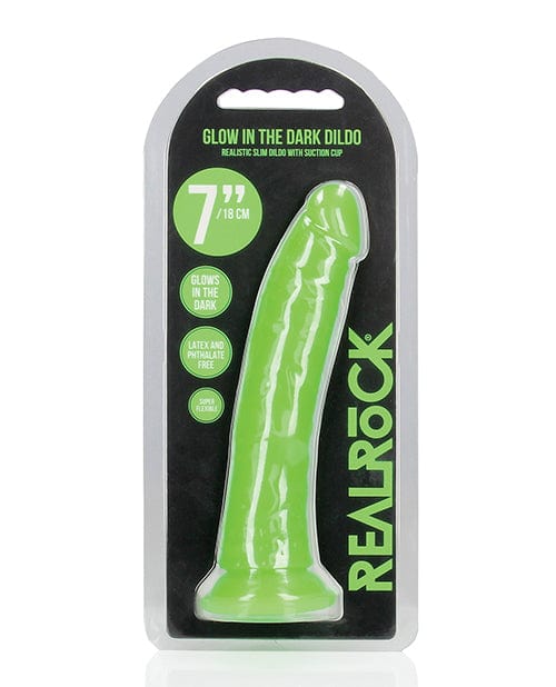 Shots America LLC Shots Realrock 7" Slim  Dildo Glow In The Dark - Neon Green Dildos