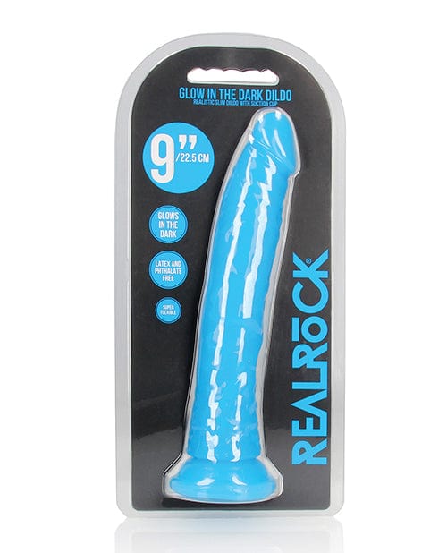 Shots America LLC Shots Realrock Slim Dildo Glow In The Dark Neon Blue / 9" Dildos