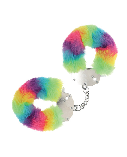Shots America LLC Shots Ouch! Heavy-duty Fluffy Handcuffs Rainbow Kink &amp; BDSM