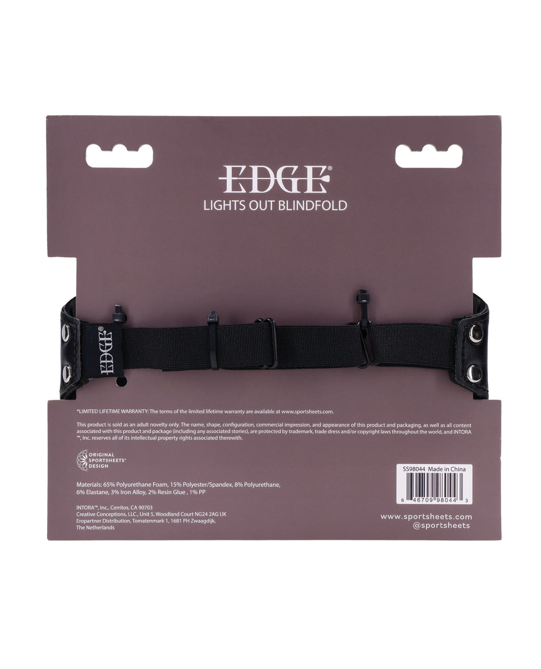 Sportsheets International Edge Lights Out Blindfold - Black Kink &amp; BDSM