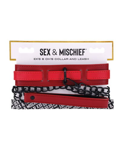 Sportsheets International Sex & Mischief Ex's & Oh's Collar & Leash - Red/Black Kink & BDSM