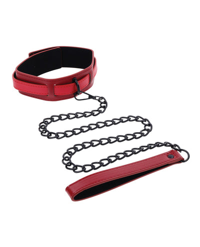 Sportsheets International Sex & Mischief Ex's & Oh's Collar & Leash - Red/Black Kink & BDSM