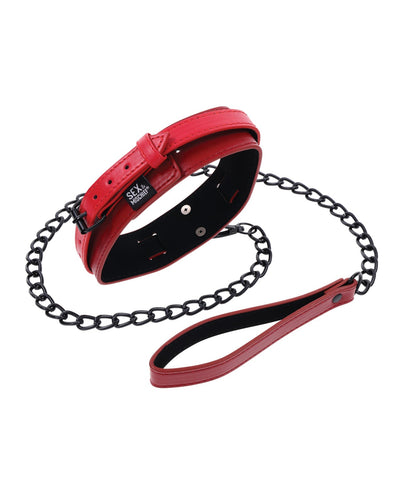 Sportsheets International Sex & Mischief Ex's & Oh's Collar & Leash - Red/Black Kink & BDSM