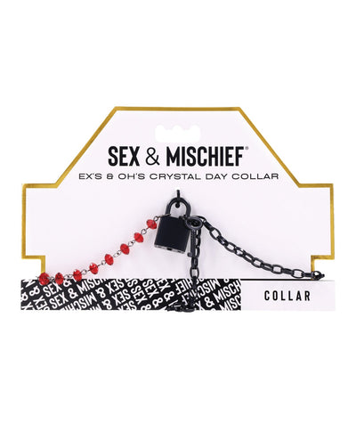 Sportsheets International Sex & Mischief Ex's & Oh's Crystal Day Collar - Red/Black Kink & BDSM