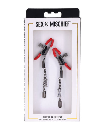 Sportsheets International Sex & Mischief Ex's & Oh's Nipple Clmaps - Red/Black Kink & BDSM