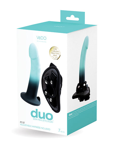 VeDO VeDO Duo Silicone Dildo with Harness Turquoise/Black Dildos