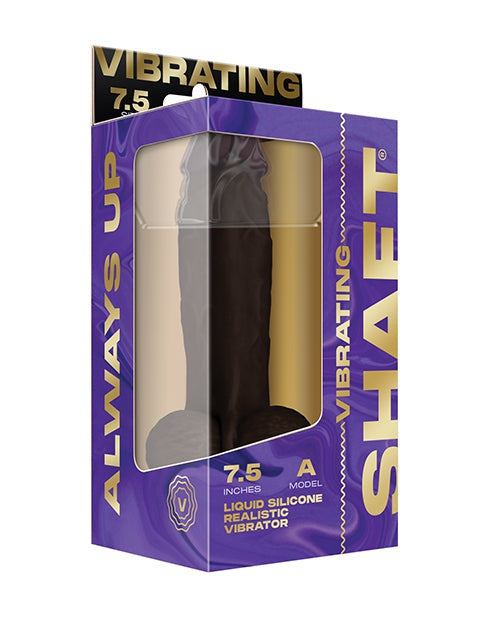 Shaft Flexskin Liquid Silicone 7.5" Vibrating Dong with Balls - Mahogany