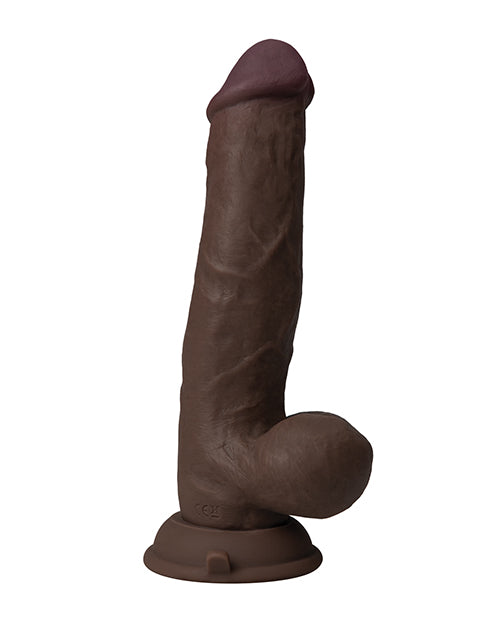 Shaft Flexskin Liquid Silicone 8.5" Vibrating Side Curve Dong with Balls - Mahogany