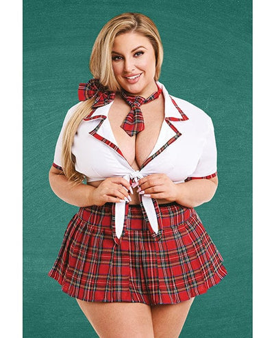 Xgen Teacher's Pet Ms Honor Student School Girl Tie Top, Pleated Skirt, Neck Tie & Hair Bow Red Queen Lingerie & Costumes