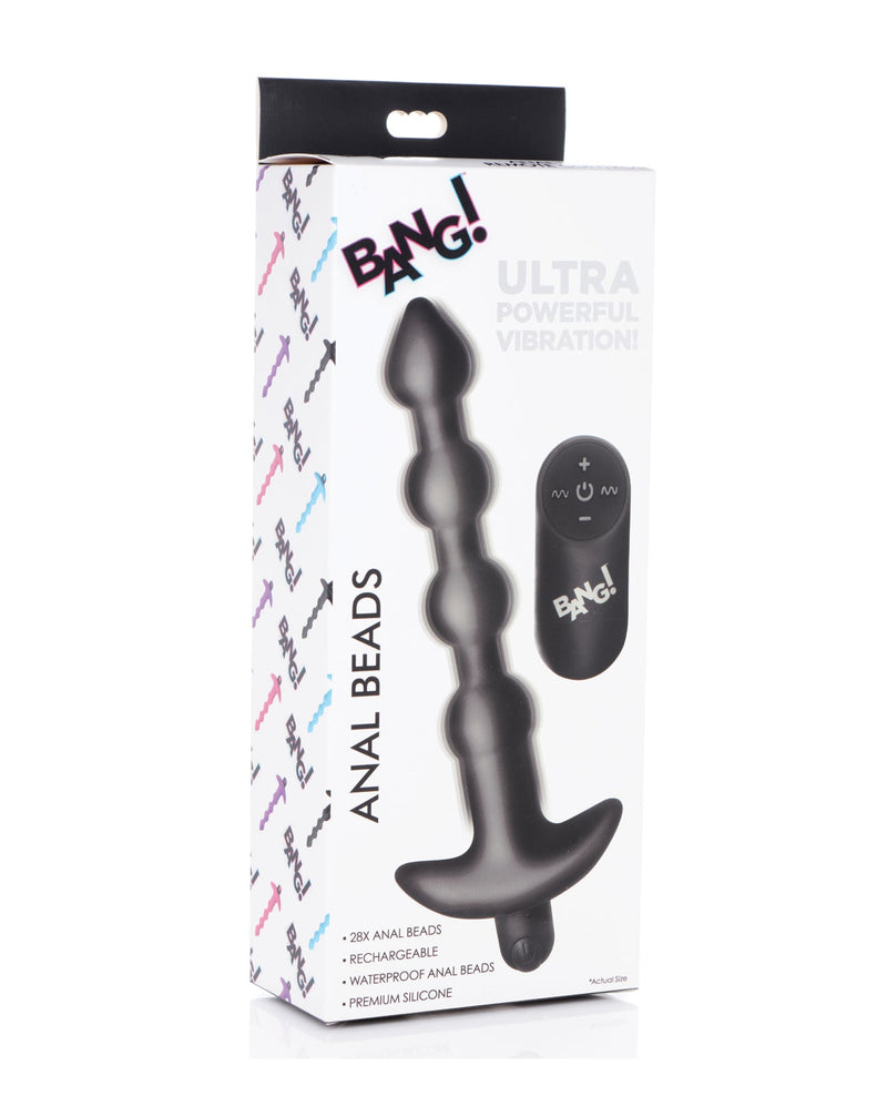 XR Brands Bang! 28X Vibrating Silicone Anal Beads with Remote Control Black Anal Toys