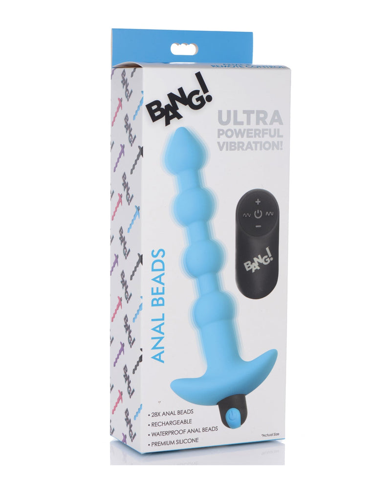 XR Brands Bang! 28X Vibrating Silicone Anal Beads with Remote Control Blue Anal Toys